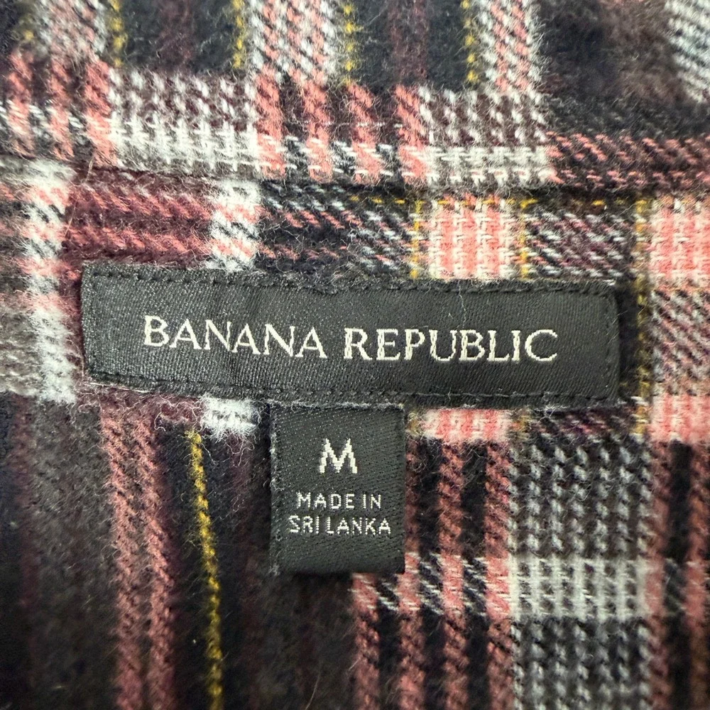 Banana Republic Shirt Mens M Black Plaid Patchwork Shacket Heavy‎ Flannel
